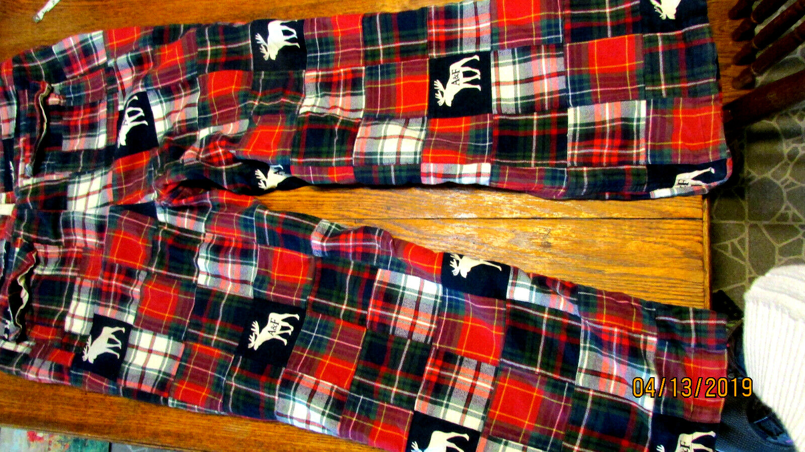 MENS ABERCROMBIE & FITCH PATCHWORK FLANNEL LOUNGE PANTS SIZE L HEAVY MOOSE RED P