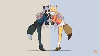 Anime kemono friends red fox silver tiptoe tail animal Play Gaming Mat Desk