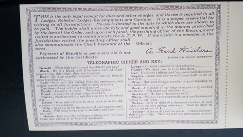 Odd Fellows IOOF 1960s Official Certificate Blank Receipt Booklet Danville, IL