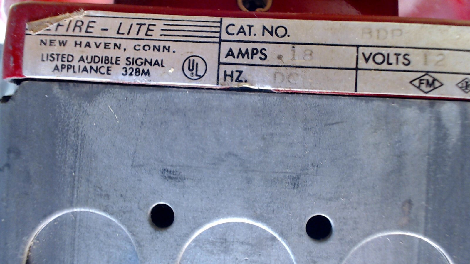 IRE-LITE--NEW HAVEN-CONN-- RED METAL FIRE ALARM BELL HOUSING--works