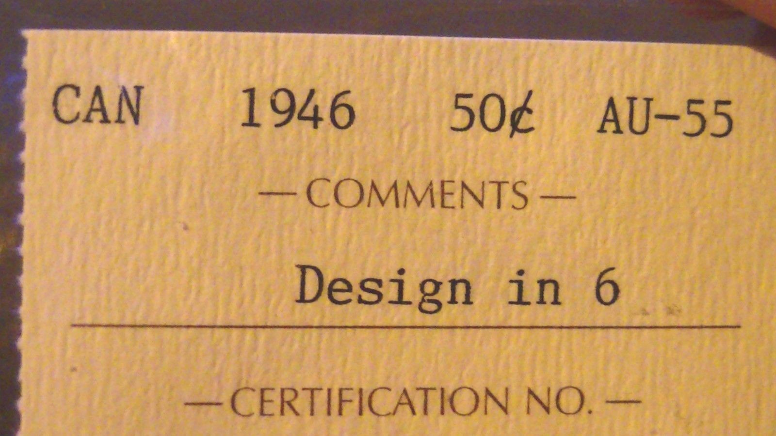 Canada  1946 Fifty Cents  Design in 6