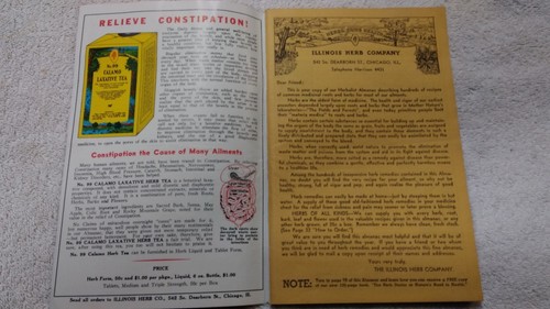 1939 Vintage Illinois Herb Co Almanac Excellent condition,  original order form,
