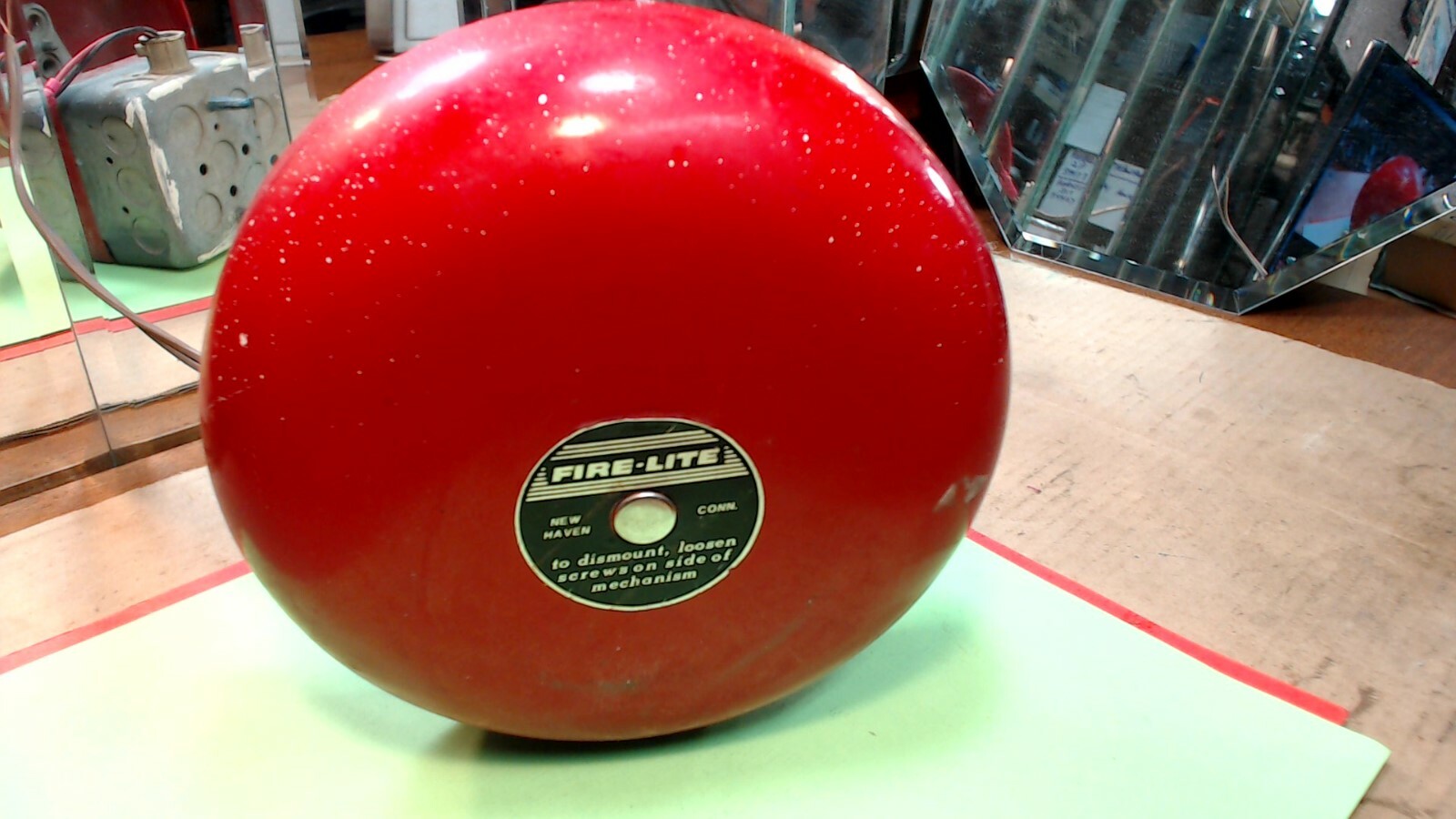 IRE-LITE--NEW HAVEN-CONN-- RED METAL FIRE ALARM BELL HOUSING--works