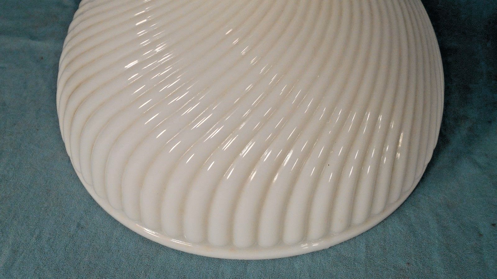 PAIR OF VINTAGE SWIRL RIBBED MILK GLASS STUDENT LAMP OIL LAMP SHADES