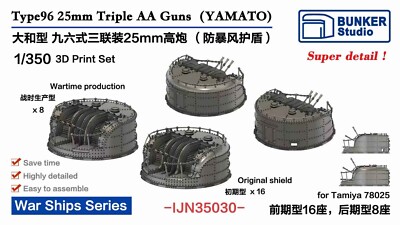 Bunker Studio 1/350 IJN Type96 25mm Triple AA Guns for YAMATO IJN35030