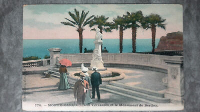 c1910 Postcard Monte Carlo Terraces & Hector Berlioz Monument Giletta Brothers