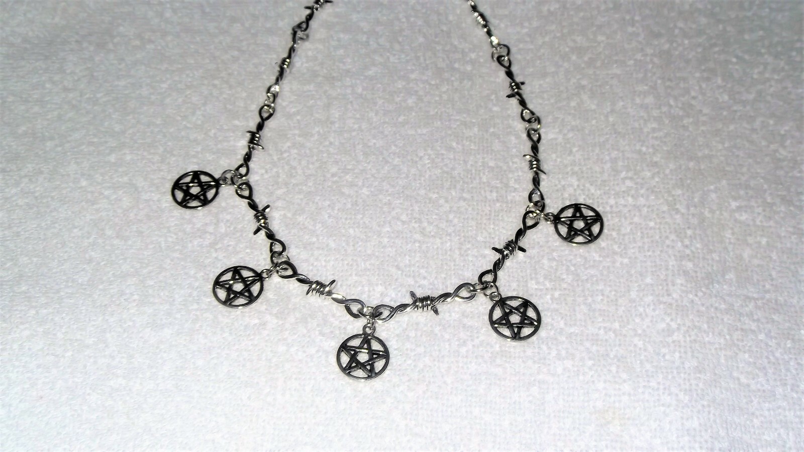 Pentagram Charm Choker Necklace Jewelry Barb Barbed Wire Chain Goth Punk Rock