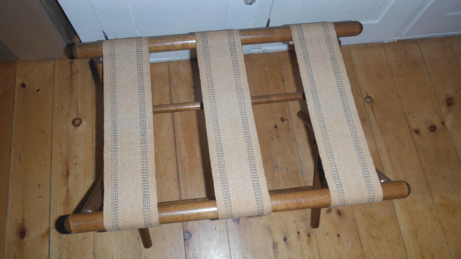 Vintage Wood and Canvass Folding Luggage Holder Guest Room Essential