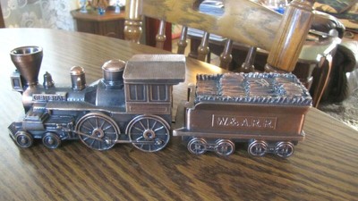 Lot 2 Banthrico W.&A.R.R. Train Engine & Log Car Cast Metal Banks The General