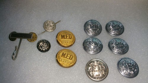 F.D.  New York ,FIRE DEPARTMENT BUTTONS EMBOSSED METAL ANTIQUE 10 Pieces in All