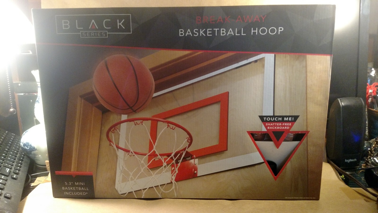 Black Series Break-Away Rim Over The Door Mini Indoor Basketball Hoop, w/ b.ball
