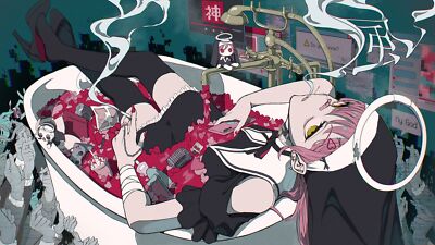 Anime girls nun outfit bathtub smoking nimbus patch Playmat Game Mat Desk