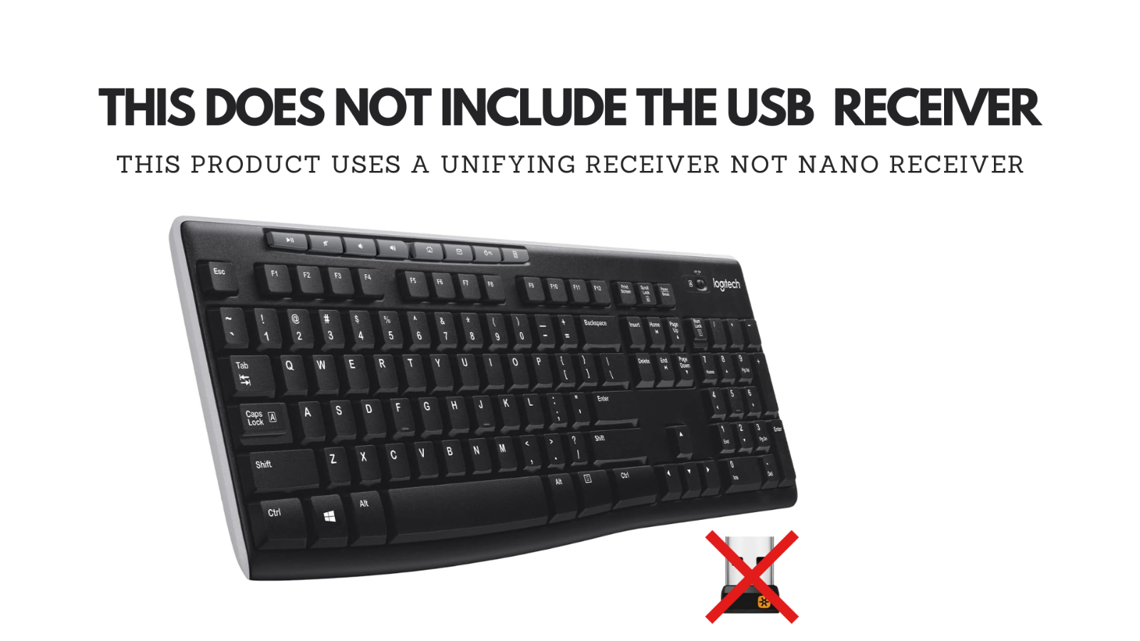 (NO USB RECEIVER) Logitech K270 Wireless Keyboard Windows/MAC Full Number  Pad