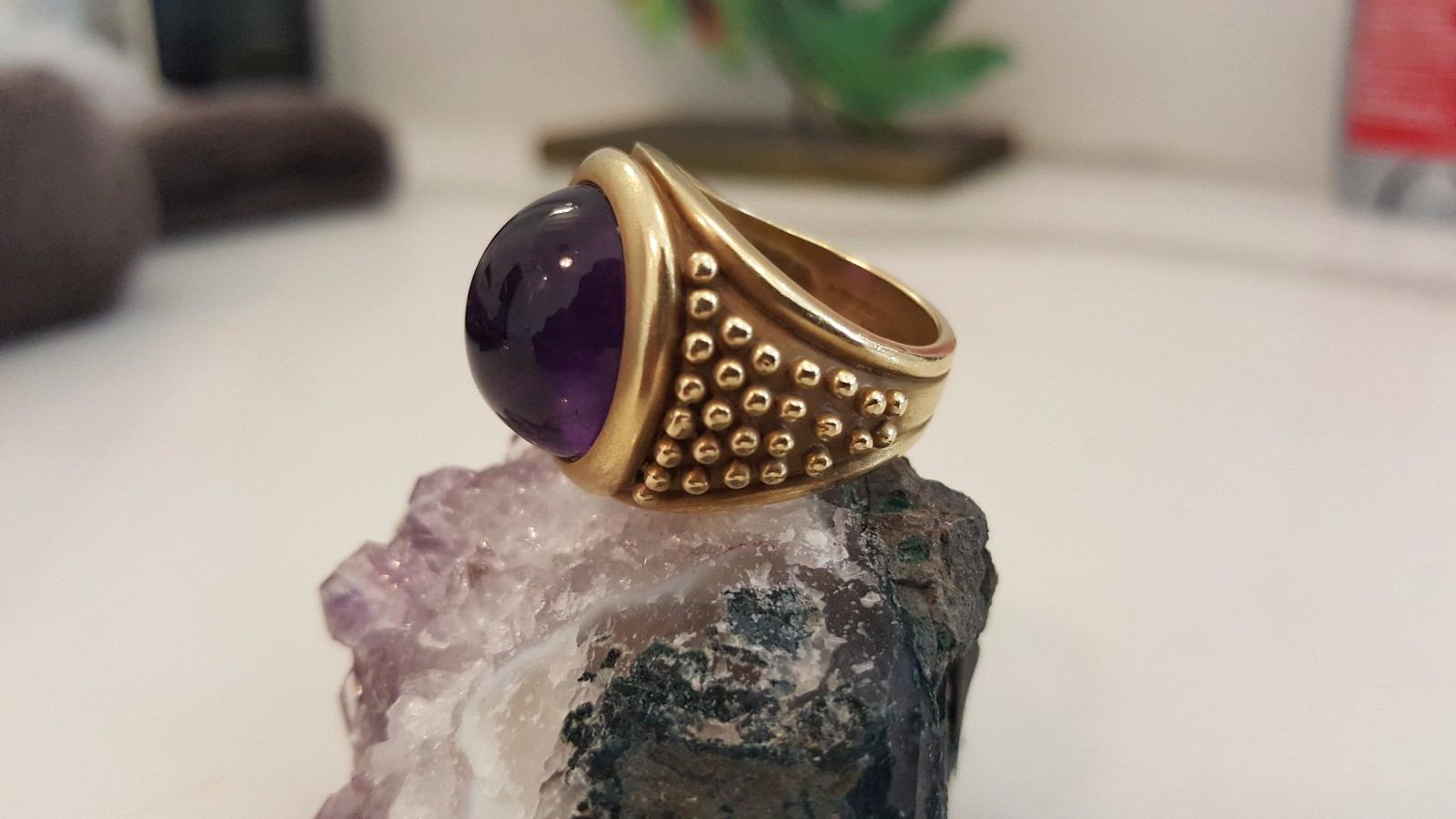 Heavy 17.6 Gr Kieselstein Cord Authentic 18k Yellow Gold Amethyst Ring Size 6.5