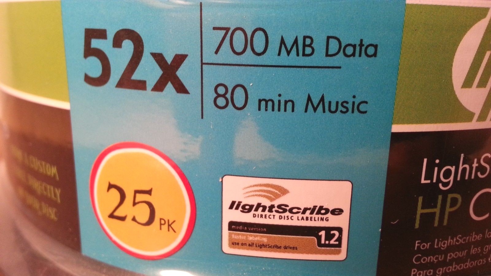HP-  LightScribe CD-R - NEW SEALED - Pack of 25 - 52x Speed - 80 Minute 700MB