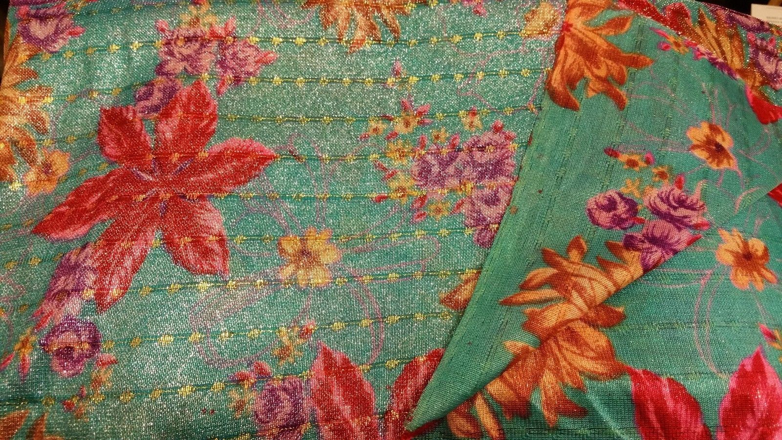 Shiny Teal with Flowers Fabric Fabrics sz 4 1/3