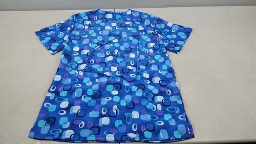 Cherokee Blue Circles And Squares Matching Scrub Top And Jacket Size xs Lot Of 2