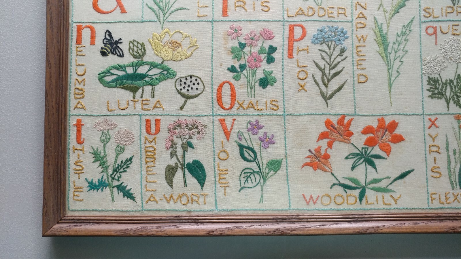 Vintage Alphabet Sampler Needlepoint Flowers