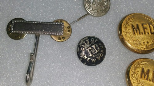 F.D.  New York ,FIRE DEPARTMENT BUTTONS EMBOSSED METAL ANTIQUE 10 Pieces in All