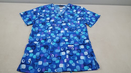 Cherokee Blue Circles And Squares Matching Scrub Top And Jacket Size xs Lot Of 2