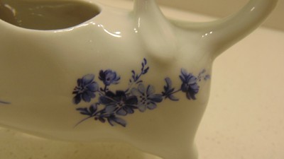 VINTAGE PORCELAIN COW CREAMER/CREAM PITCHER BLUE FLOWERS MADE IN FRANCE FOR HOAN