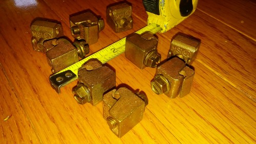 LOT OF 9 BRASS SPLIT BOLT GROUNDING CONNECTORS CLAMPS WIRE ROD
