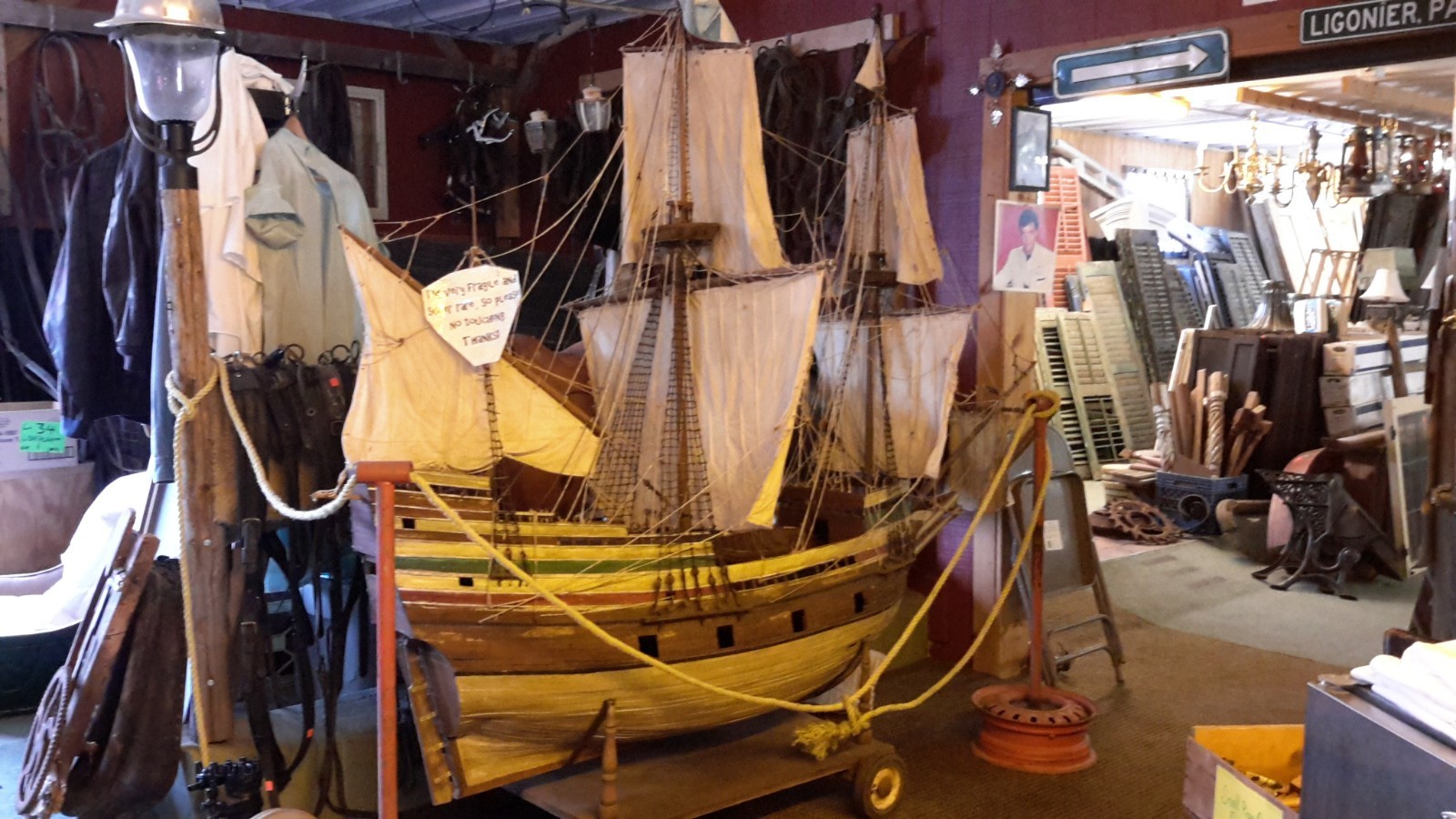 Large Handmade Wooden Model Ship from 1920s