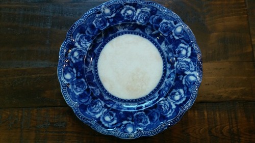 Antique Flow Blue Ridgway Josephine England set 3 plates 8 7/8 inch diameter