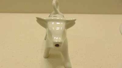 VINTAGE PORCELAIN COW CREAMER/CREAM PITCHER BLUE FLOWERS MADE IN FRANCE FOR HOAN