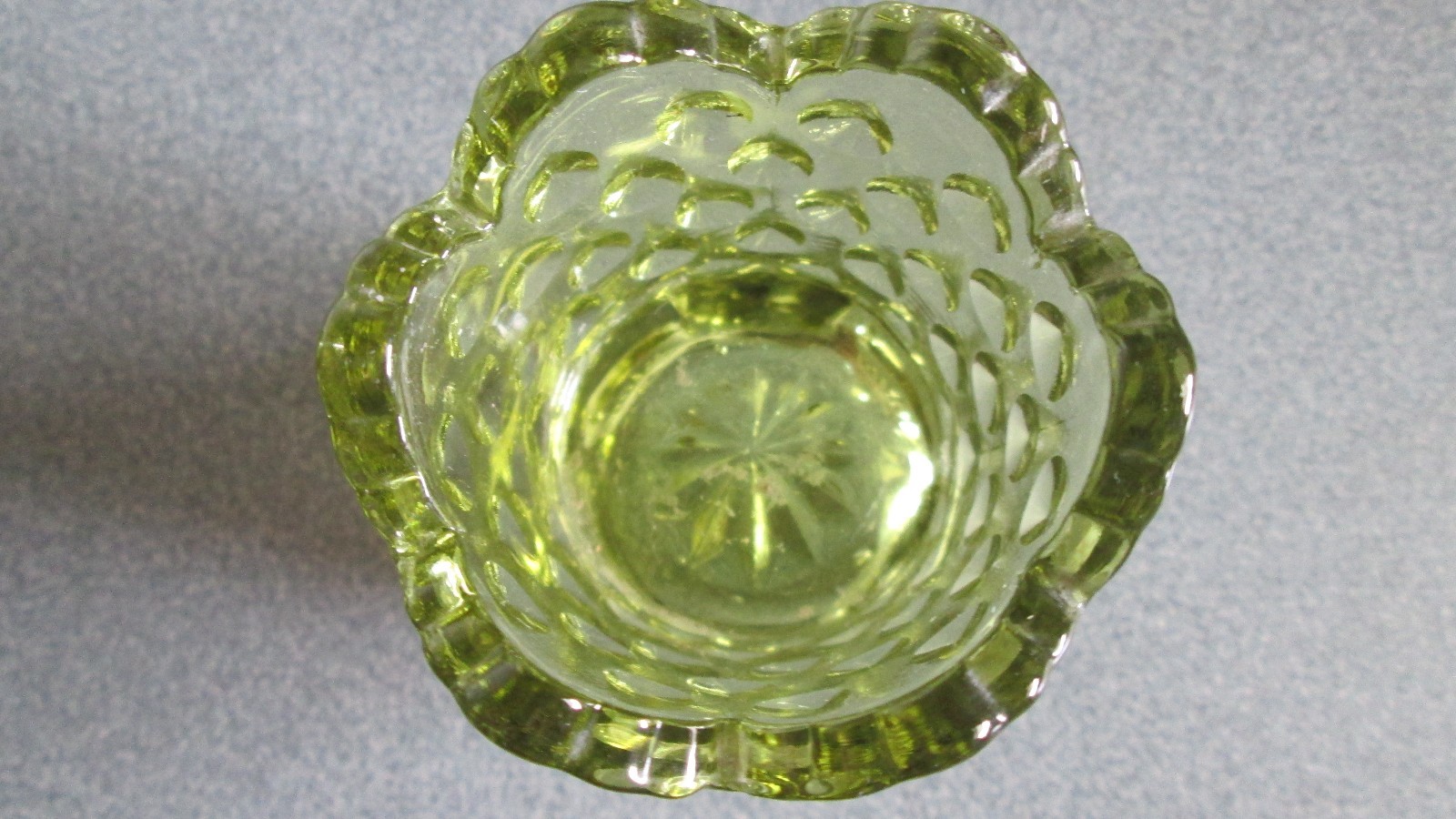 Vintage Toothpick Holder Pointed Hobnail Glass Pale Olive Green Footed