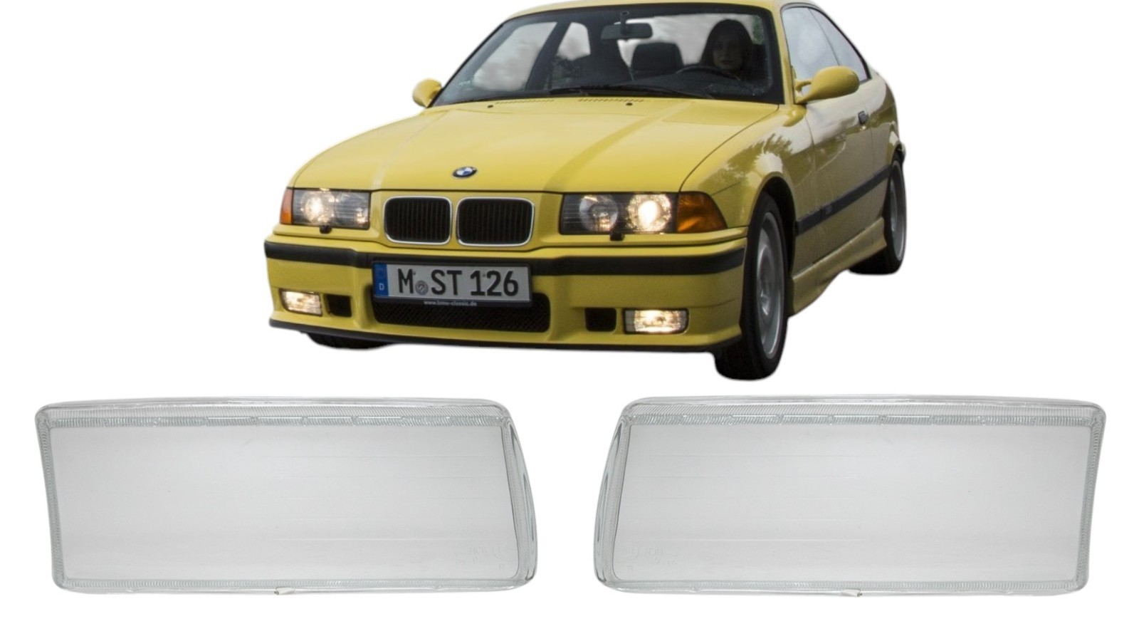 Headlight Glass For Headlight Right + Left Set For Bmw E36 91-98