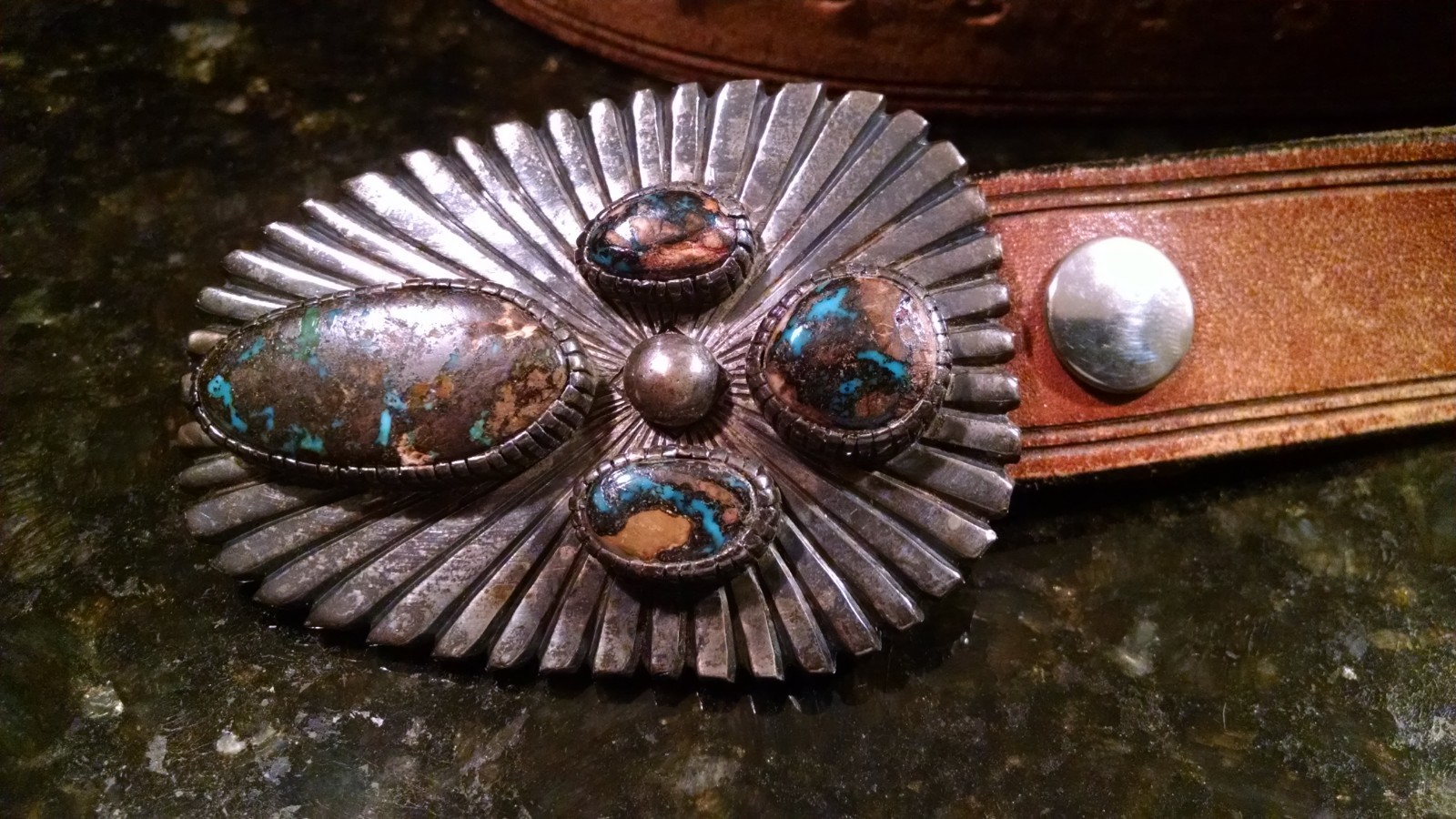 Vintage David Tune sterling silver an natural stone belt buckle Native American