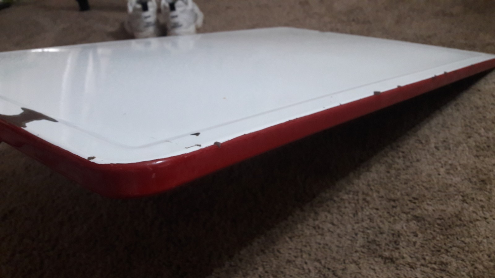 Porcelain Enamel Hoosier Table Top White Red Edge 40X25