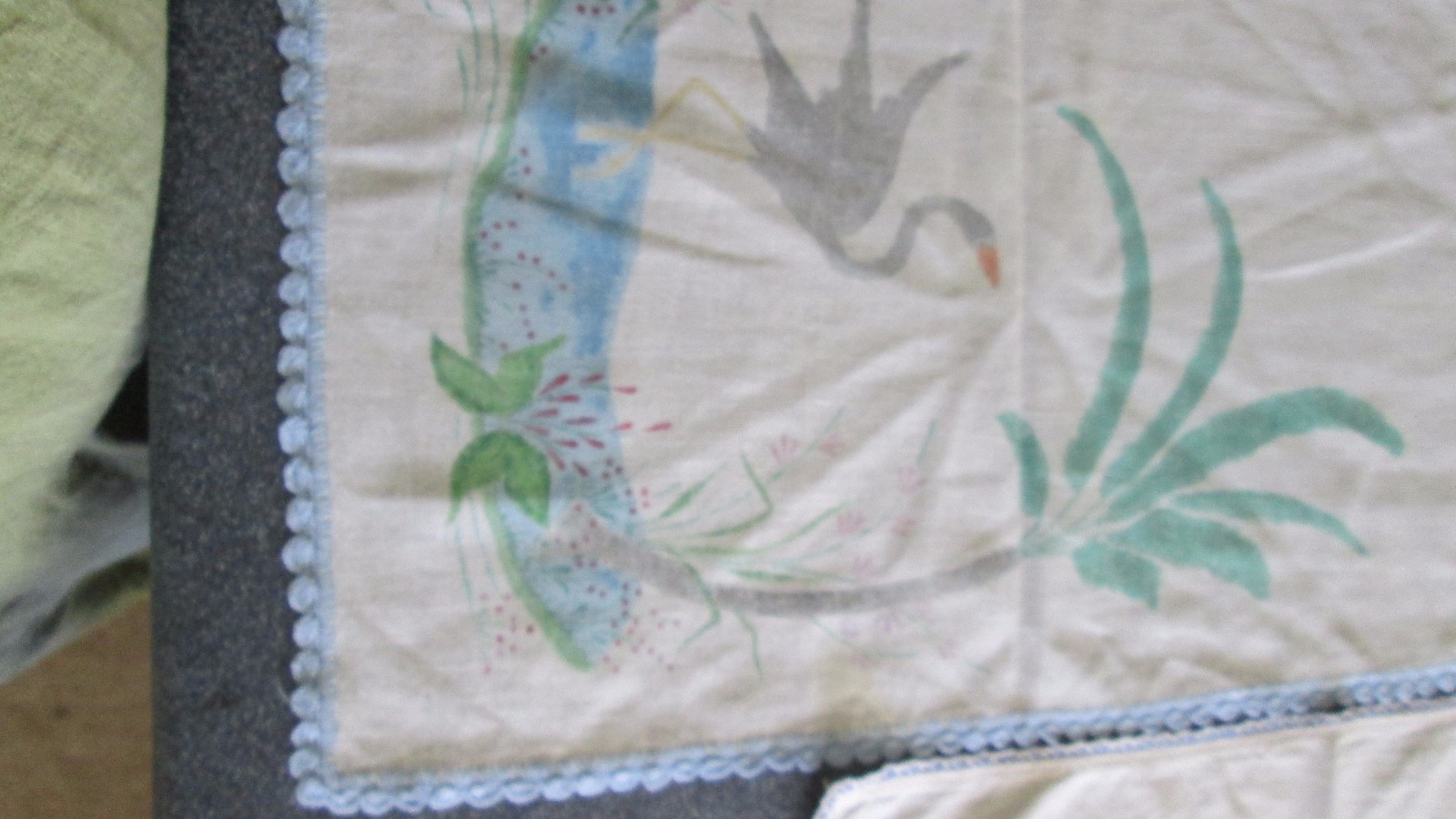 Vintage Linens Runner Textile Painted Mid Century 1950s