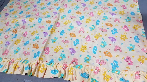 Pair of Vintage Care Bears Curtains 1980s yellow Rainbows 32x41