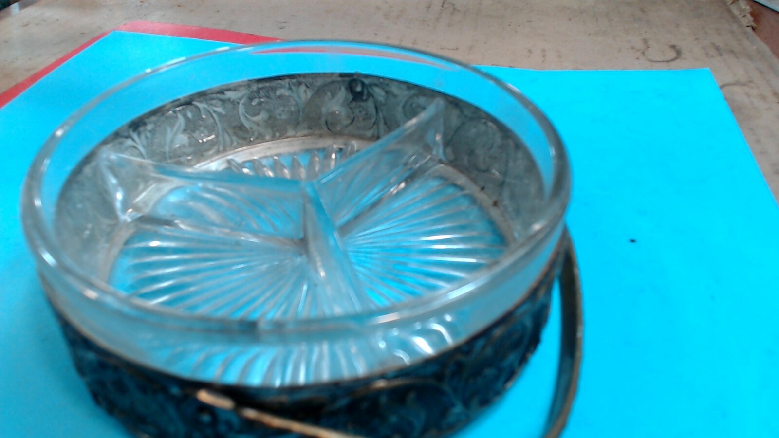 VINTAGE-- HOLLAND WARE-- SILVERPLATE & GLASS RELISH DISH