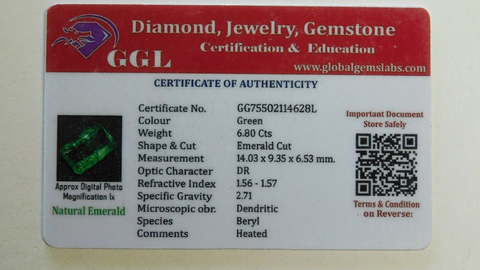 6.80 Ct Natural Emerald Shape Muzo Colombian Emerald  AAA++