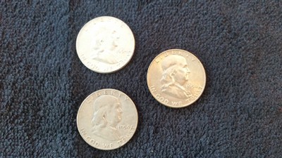 1954, 1954d and 1954s franklin silver half dollars (3 coins)
