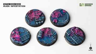 Gamers Grass Battle Ready Bases - Alien Infestation - Round 40mm (x5)