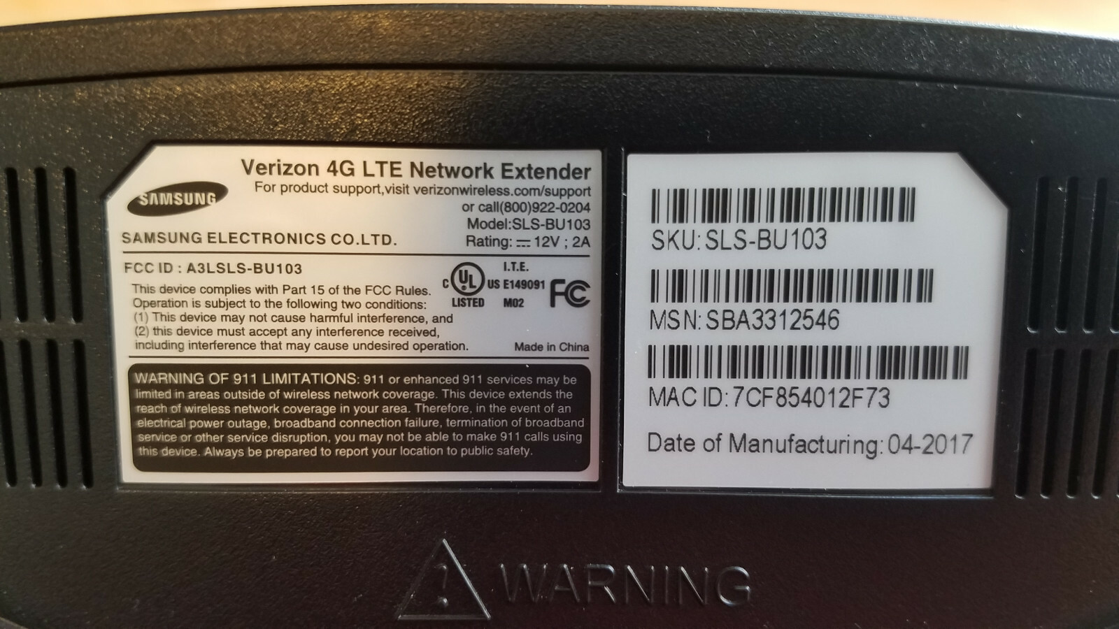 Verizon 4G LTE Network Extender Model SLS-BU103 Used in Excellent condition