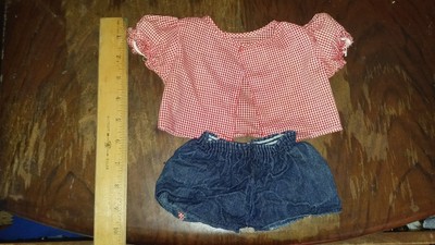 VINTAGE DOLL CLOTHES,MATCHING PAIR*RED/WHITE CHECK SHIRT & DENIM SHORTS*SO CUTE!