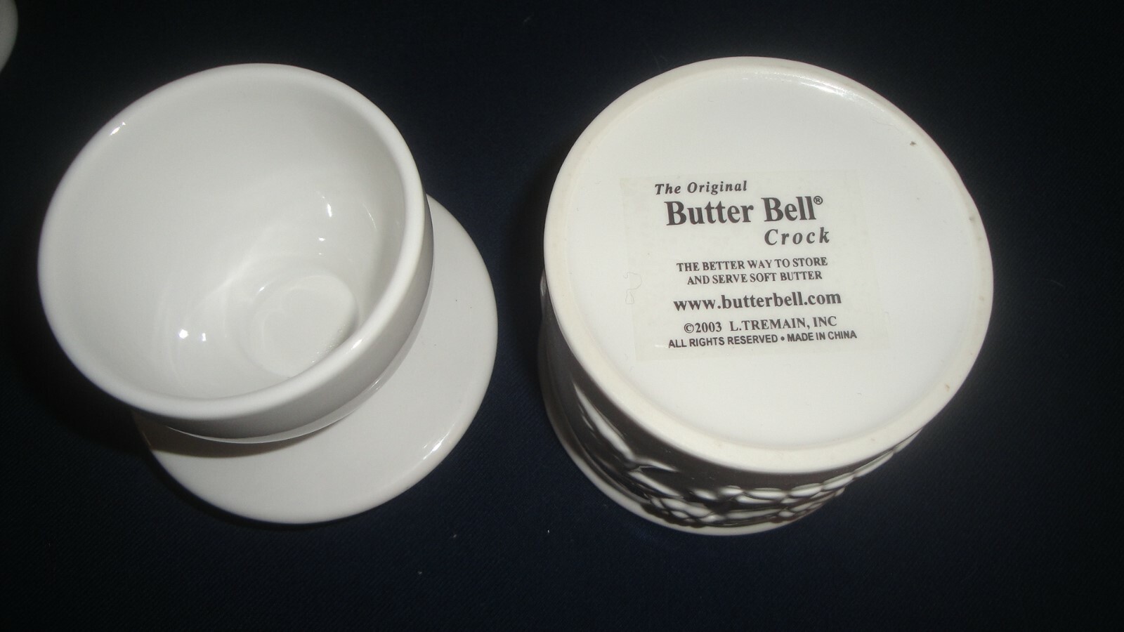 L. Tremain White Butter Bell Crock with Raised Lettering