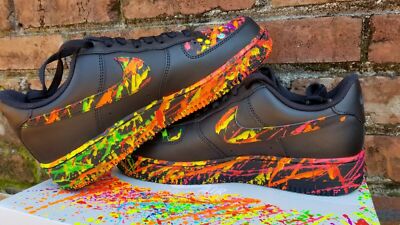 Air Force 1 Custom Black Shoes Fall Leaves Autumn Neon Colors Orange Red Yellow