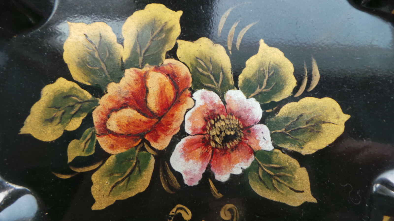 Vtg Toleware Tole Tray Hand Painted and Stenciled Small 6