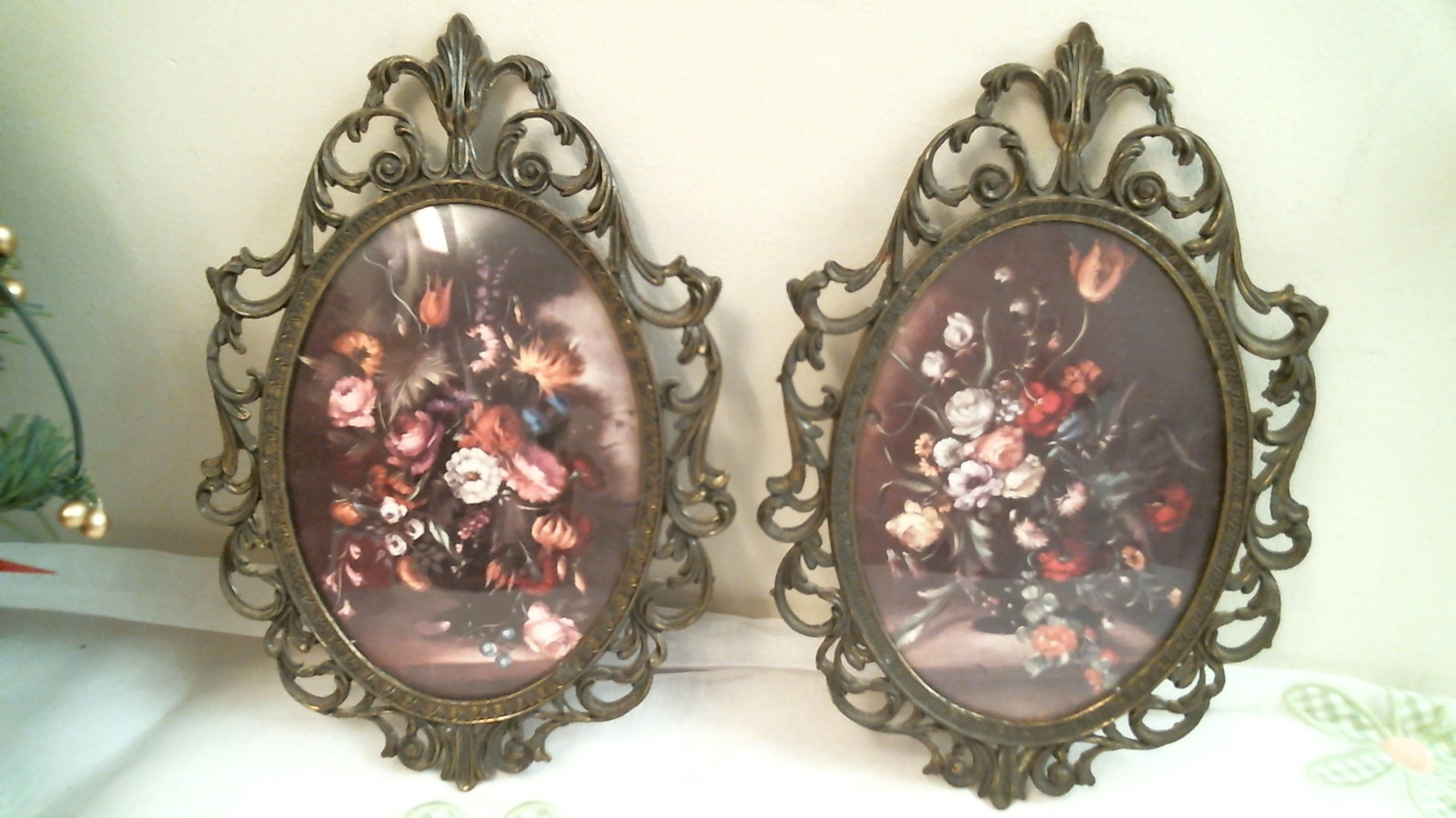 FLORAL Print Picture Frames CONVEX GLASS Made In Italy VINTAGE LOT