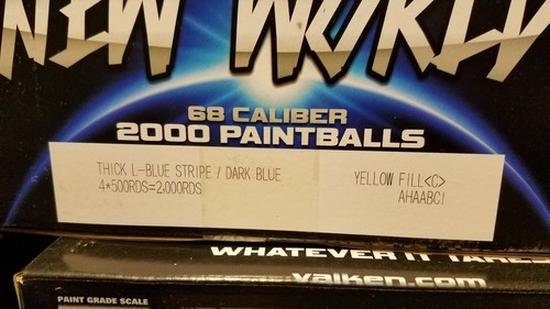 Valken New World Paintballs/Blue shell/Yellow fill 68 Caliber/2000 Count.