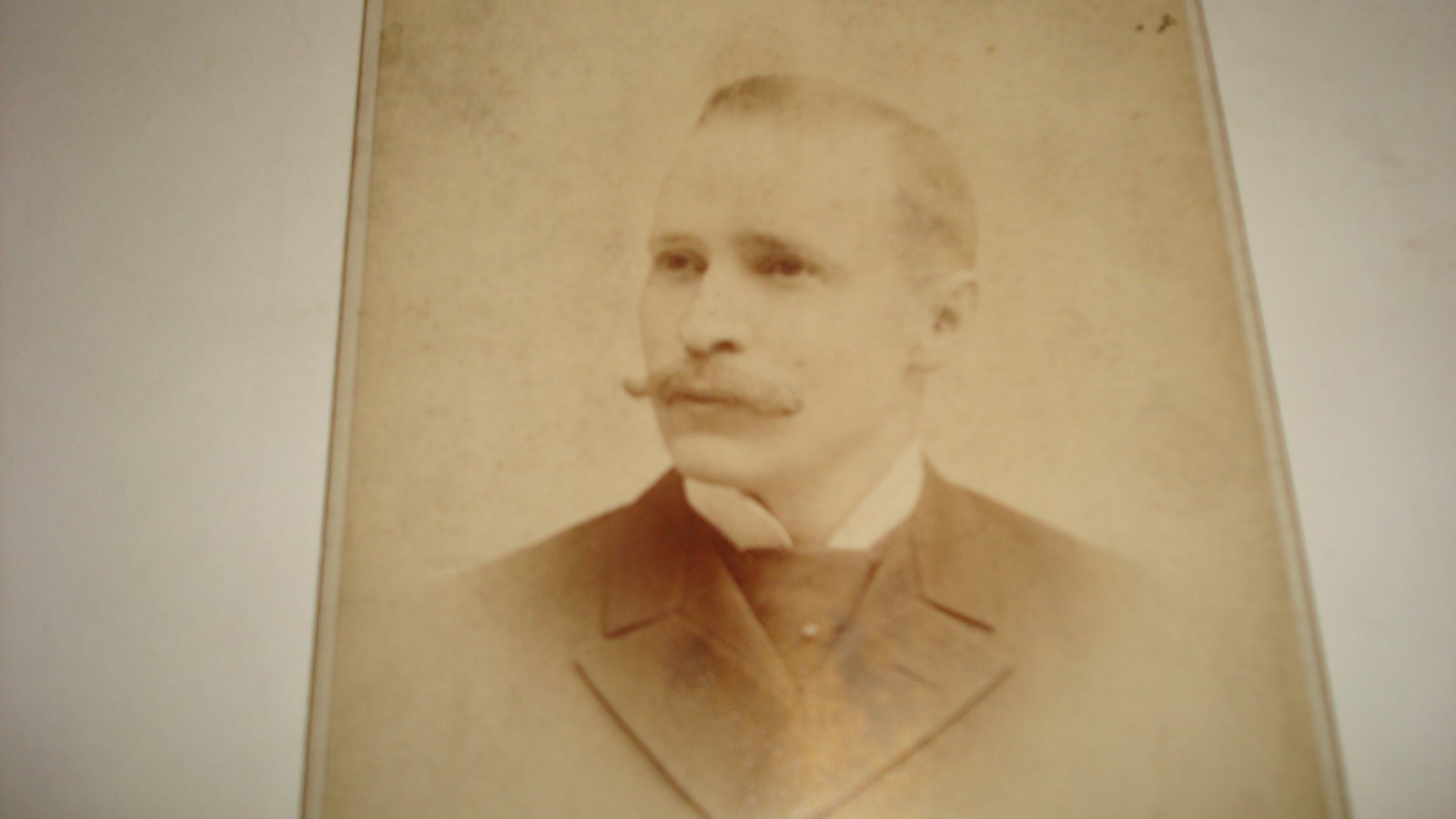 Antique cabinet Card Photo of Man With Mustache Circa 1890 Sepia Dubuque Iowa