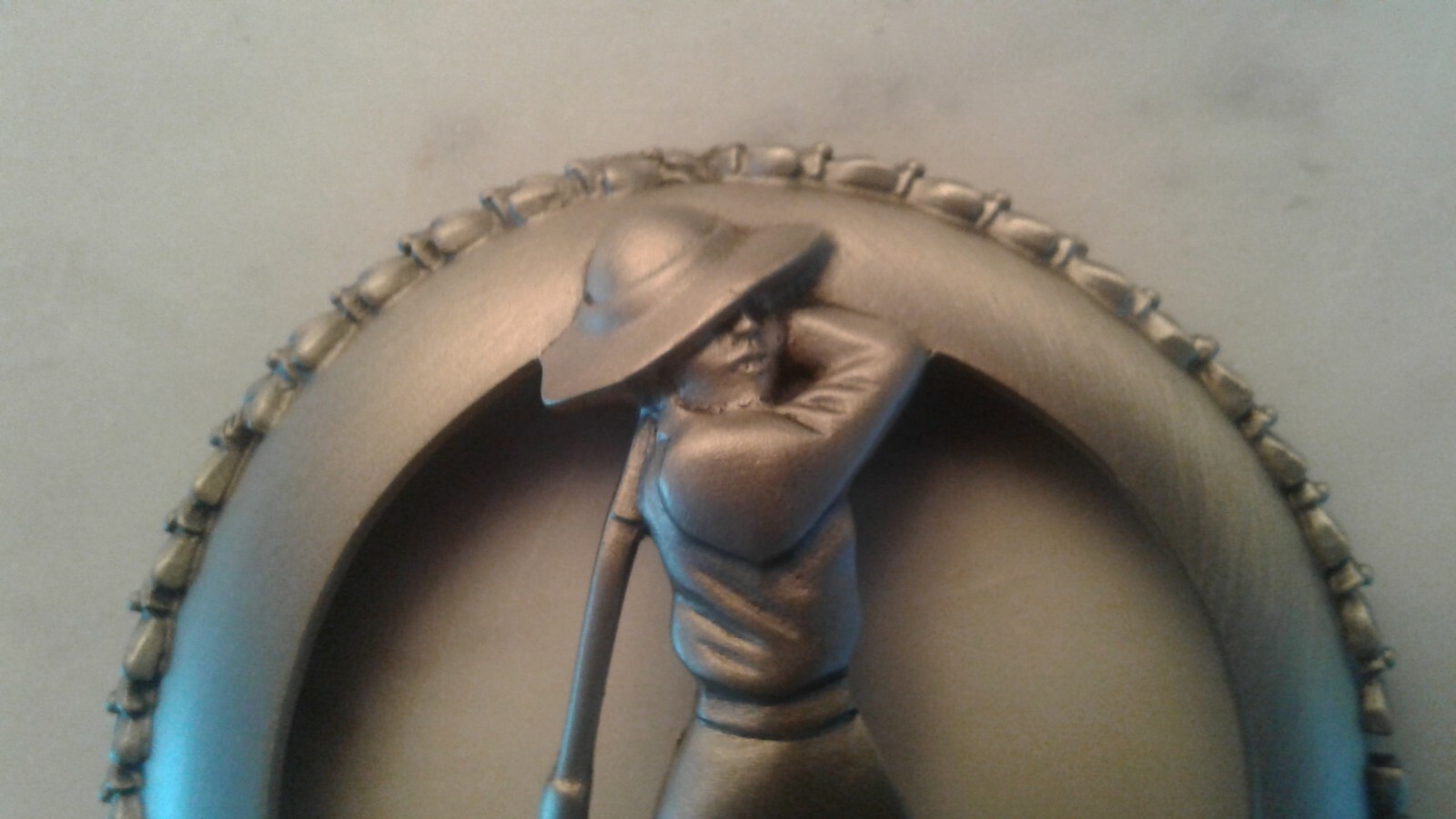 FORT PEWTER WOMAN GOLFER TRINKET, CANDY, POTPOURRI DISH