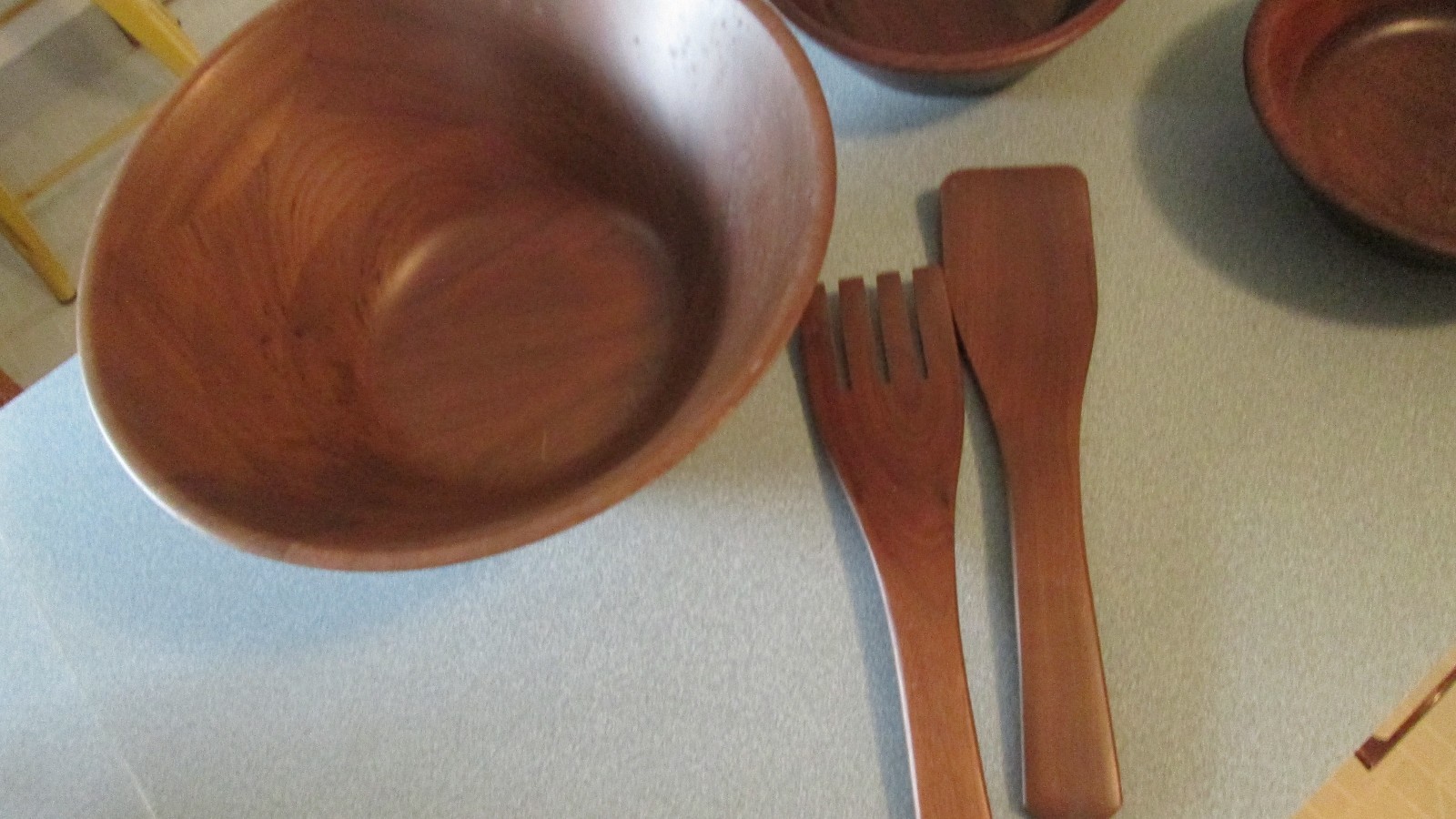 Vintage Mid Century Modern Walnut Wood Salad Bowl Set Ozark Missouri