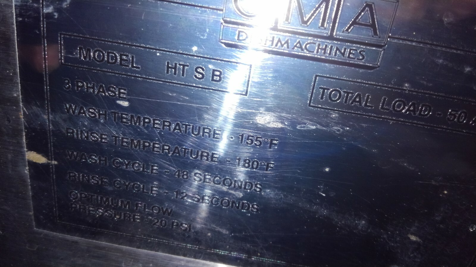CMA High Temperature Sanitizing Dishwasher, with hot water booster.